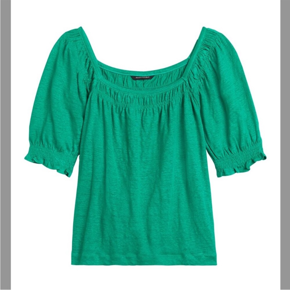 Banana Republic Emerald Green Puff Sleeve Smocked Blouse